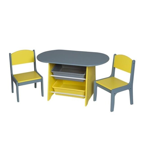 Gift Mark Gift Mark 3040GY Childrens Oval Table with 2 Chairs & Storage Bins - Gray - 3040GY
