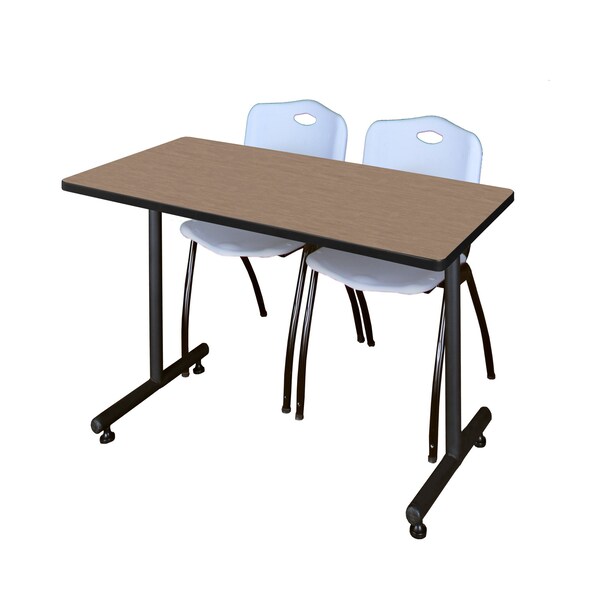 Regency Kobe T-Base Training Seminar Table W/ 2 M Stack Chairs, 48 in W, 30 in L, Noble Oak - MKTRCT4830NO47GY