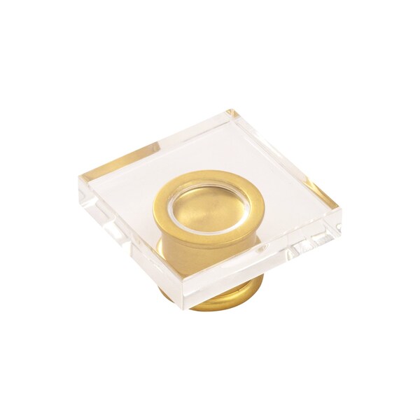 Hickory Hardware Crystal Palace Collection Knob 1-3/8 Inch Square Crysacrylic with Brushed Golden Brass Finish - H079525-CABGB