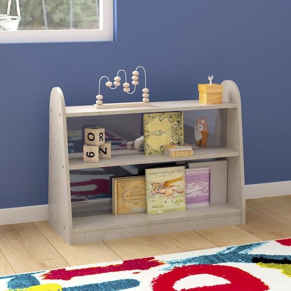 Flash Furniture Bright Beginnings Commercial 3-Shelf, 2-Sided Wooden Classroom Storage Unit w/Clear Divider, Natural - MK-KE19233-GG