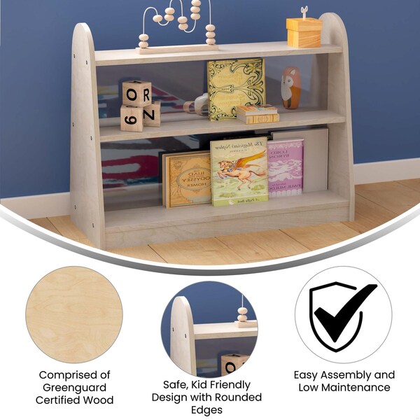 Flash Furniture Bright Beginnings Commercial 3-Shelf, 2-Sided Wooden Classroom Storage Unit w/Clear Divider, Natural - MK-KE19233-GG