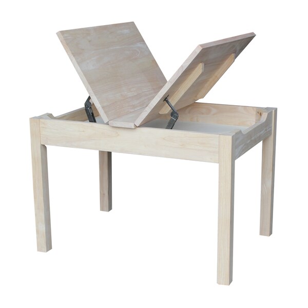 International Concepts Rectangle Table with Lift Up Top For Storage, 33.1 in W, 24 in L, 22.2 in H, Wood, Unfinished - JT-2532L