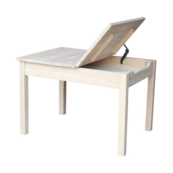 International Concepts Rectangle Table with Lift Up Top For Storage, 33.1 in W, 24 in L, 22.2 in H, Wood, Unfinished - JT-2532L