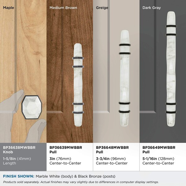 Amerock Carrione 1-5/8 inch 41mm Length Marble White/Black Bronze Cabinet Knob - BP36638MWBBR