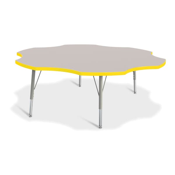Jonti-Craft Berries Six Leaf Activity Table, 60 in., E-height, Freckled Gray/Yellow/Gray - 6458JCE007