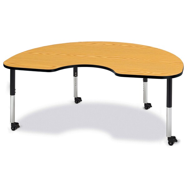 Jonti-Craft Berries Kidney Activity Table, 48 in. x 72 in., Mobile, Oak/Black/Black - 6423JCM210