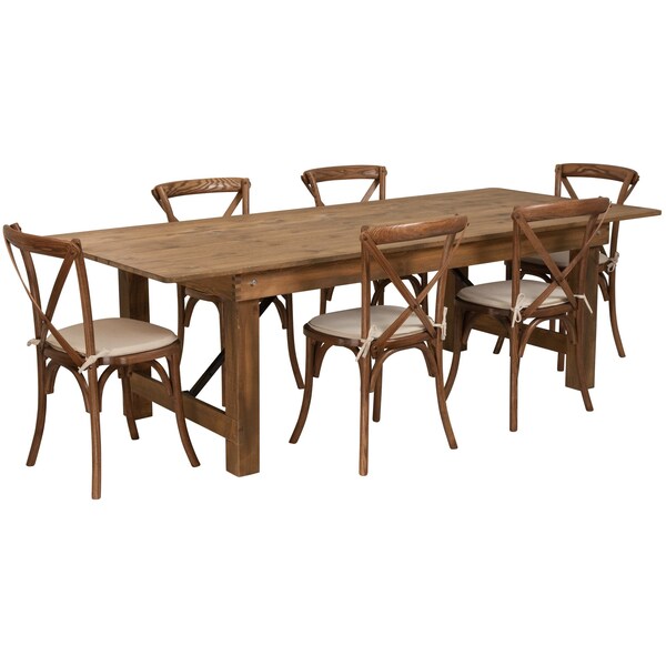 Flash Furniture Rectangle Antique Farm Table, 40" W, 96" L, 30" H, Wood Top, Wood Grain - XA-FARM-11-GG