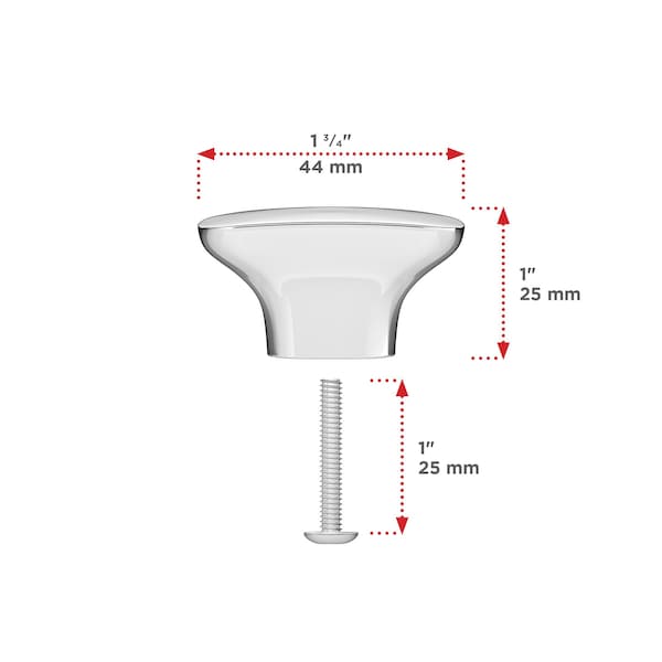 Richelieu 1 23/32-inch (44 mm) x 29/32-inch (23 mm) Chrome Contemporary Cabinet Knob - BP734544140