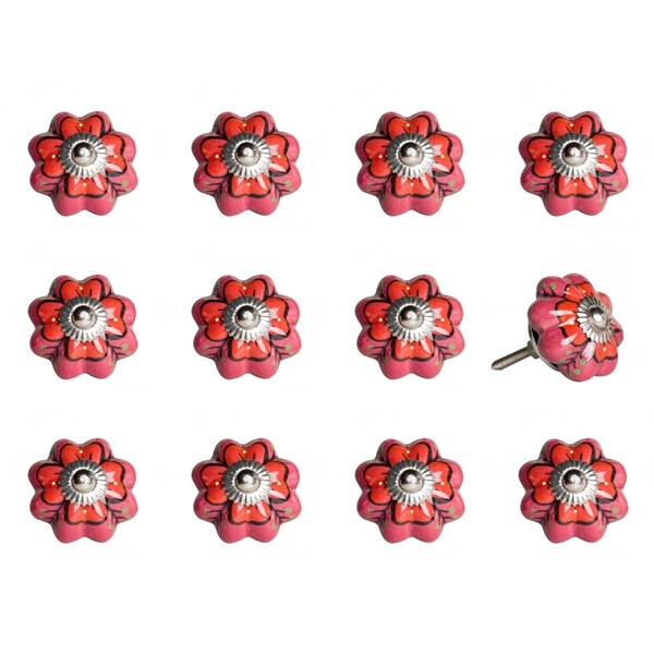 Homeroots KI1202 Knob It - Pink Red & Green - Pack of 12, 12PK - 321697
