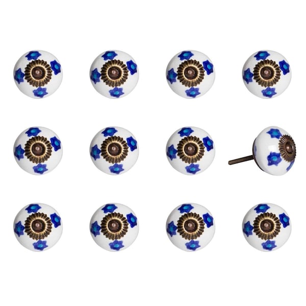 Decoracion K000001 Knob It - White Blue & Turquoise, 12PK - DE3091740