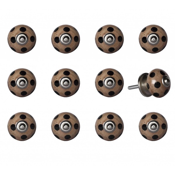 Homeroots Brown & Black Ceramic, Metal Knob - 1.5 x 1.5 x 1.5 in., 12PK - 358095