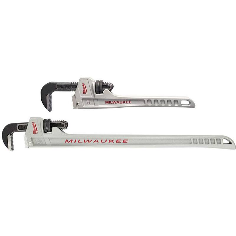 Milwaukee Llave de tubo de aluminio de 10 pulgadas de largo y 14 pulgadas con mango de longitud de potencia (2 piezas) - 48-22-7213-48-22-7214