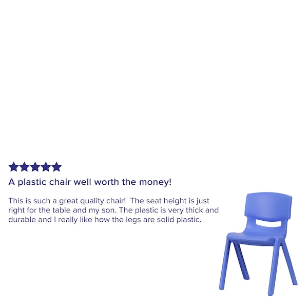 Flash Furniture Blue Plastic Stackable School Chair with 13.25'' Seat Height, PK4 - 4-YU-YCX4-004-BLUE-GG