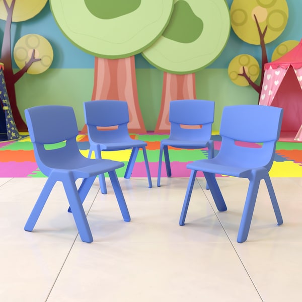 Flash Furniture Blue Plastic Stackable School Chair with 13.25'' Seat Height, PK4 - 4-YU-YCX4-004-BLUE-GG