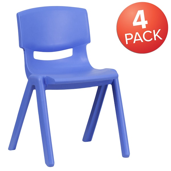 Flash Furniture Blue Plastic Stackable School Chair with 13.25'' Seat Height, PK4 - 4-YU-YCX4-004-BLUE-GG