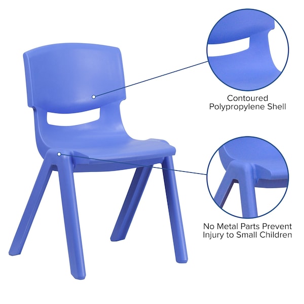 Flash Furniture Blue Plastic Stackable School Chair with 13.25'' Seat Height, PK4 - 4-YU-YCX4-004-BLUE-GG