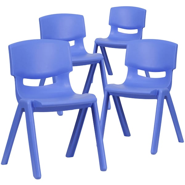 Flash Furniture Blue Plastic Stackable School Chair with 13.25'' Seat Height, PK4 - 4-YU-YCX4-004-BLUE-GG