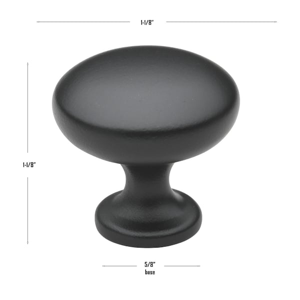 Gliderite Hardware 1-1/8 in. Matte Black Classic Round Cabinet Knob, 25PK - 5411-MB-25
