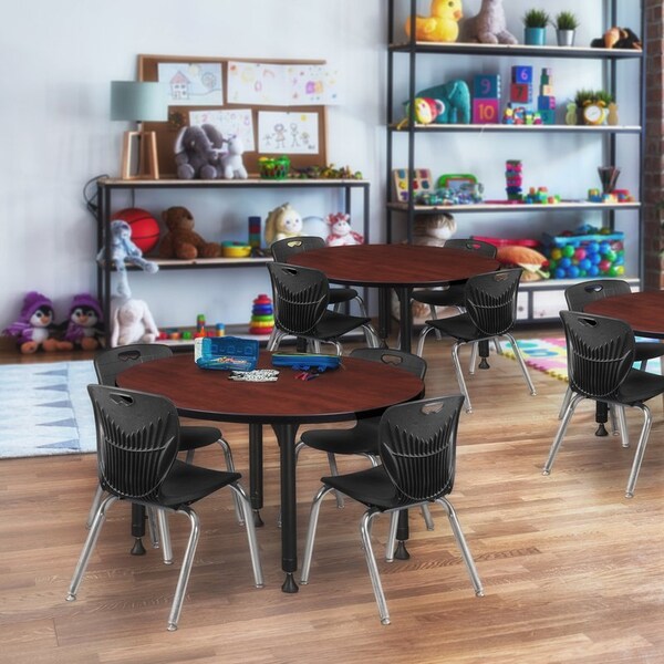 Kee Tables > Height Adjustable > Round Classroom Tables, 42 W, 42 L, 23-34 H, Wood|Metal, Cherry - TB42RNDCHAPBK