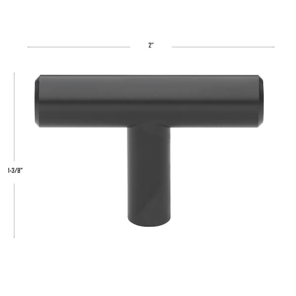 Gliderite Hardware 2 in. Solid Steel Matte Black Cabinet T-Knob - 5002-T-MB, 5PK - 5002-T-MB-5