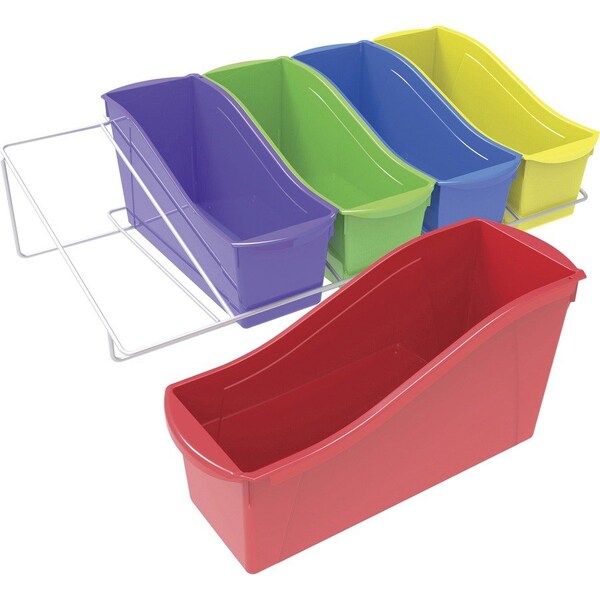 Storex Book Bins, w/ Rack, 14-3/10"Wx25-7/10"Lx7-1/4"H, Assorted - STX71125U01C