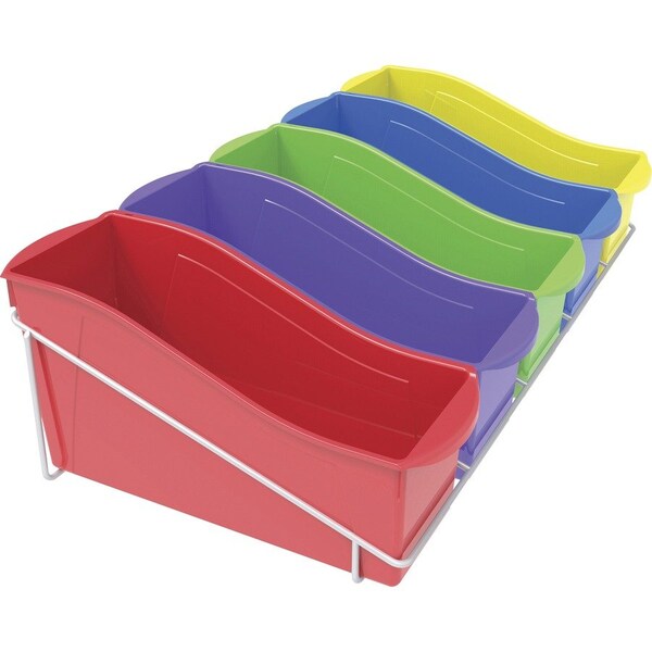 Storex Book Bins, w/ Rack, 14-3/10"Wx25-7/10"Lx7-1/4"H, Assorted - STX71125U01C