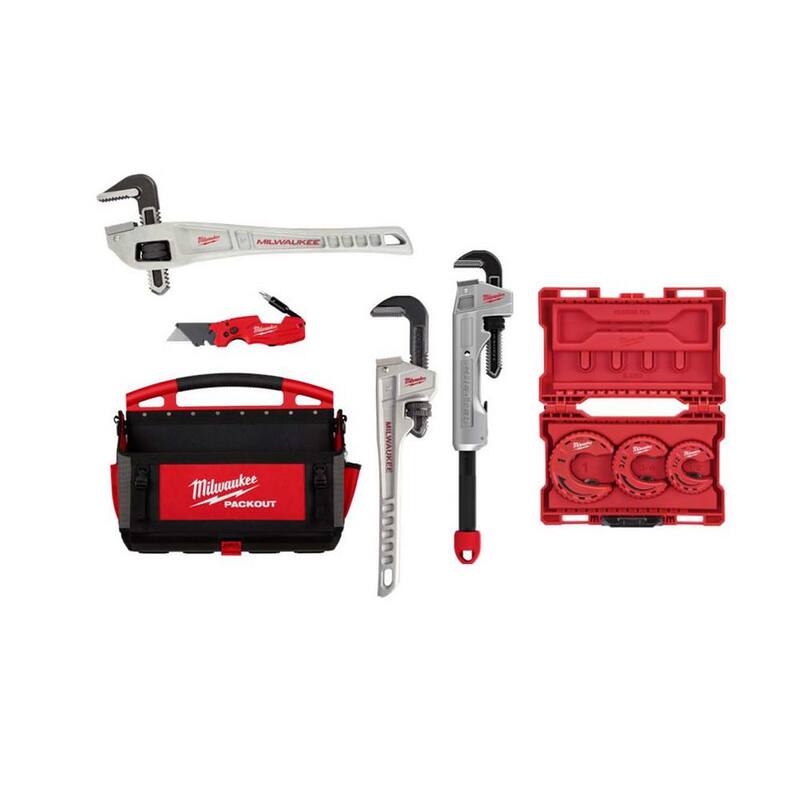 Bolso Milwaukee Packout con Llave de Tubo de Aluminio de 14 pulgadas, Llave de Tubo Offset de 14 pulgadas, Llave de Tubo de Aluminio CHEATER y Cuchillo Fastback - 48-22-8320-48-22-7214-48-22-1505-48-22-7.