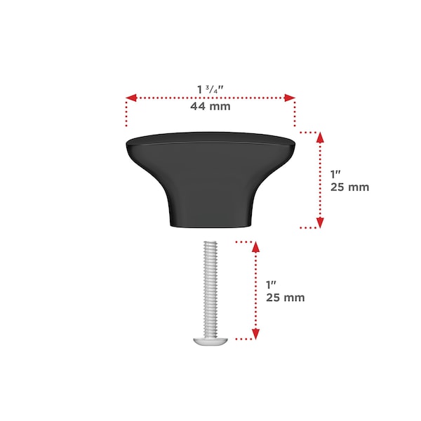 Richelieu 1 23/32-inch (44 mm) x 29/32-inch (23 mm) Matte Black Contemporary Cabinet Knob - BP734544900