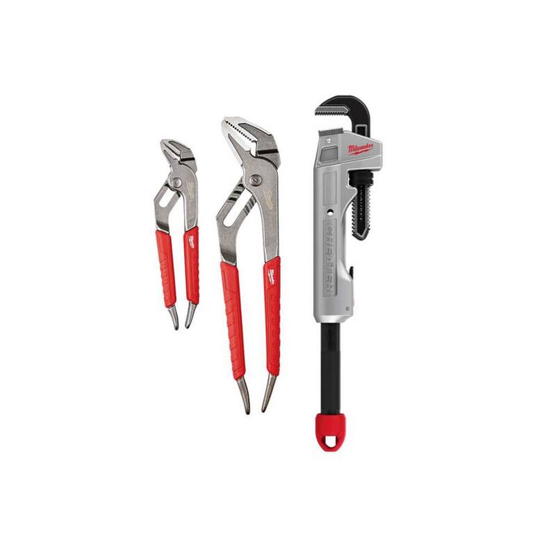 Llave de tubo de aluminio Milwaukee CHEATER y juego de pinzas de mandíbula recta de 6 y 10 pulgadas - 48-22-7318-48-22-6330