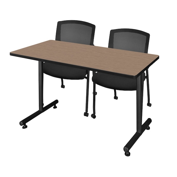 Regency Kobe T-Base Training Seminar Table W/ 2 Knight Mesh Chairs, 48 in W, 24 in L, Noble Oak - MKTRCT4824NO56CBK