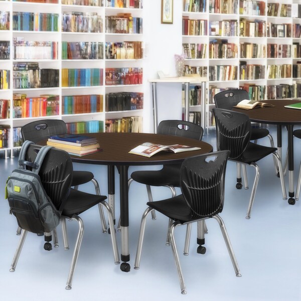 Regency Round Kee Mobile Adjustable Classroom Table W/ 4 Andy Chairs, 48 in W, 48 in L, Neo Walnut - TB48RNDNWAPCBK40BK