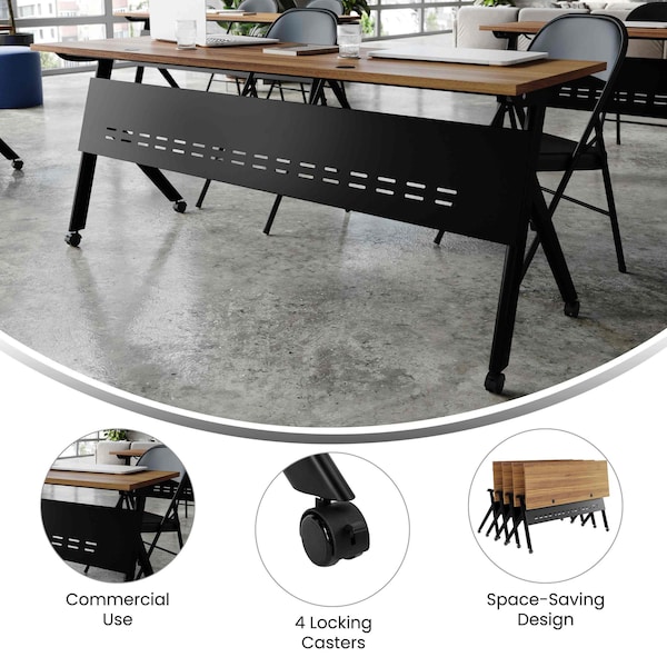 Flash Furniture Davis 72in. x 24in. HD Nesting Table w/Y-Legs, Modesty Panel, 1in. Thick Walnut Tabletop, Blk Frame - MT-M7224-Y-LEG-WLNBLK-GG