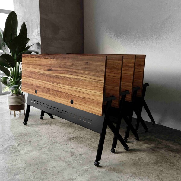 Flash Furniture Davis 72in. x 24in. HD Nesting Table w/Y-Legs, Modesty Panel, 1in. Thick Walnut Tabletop, Blk Frame - MT-M7224-Y-LEG-WLNBLK-GG