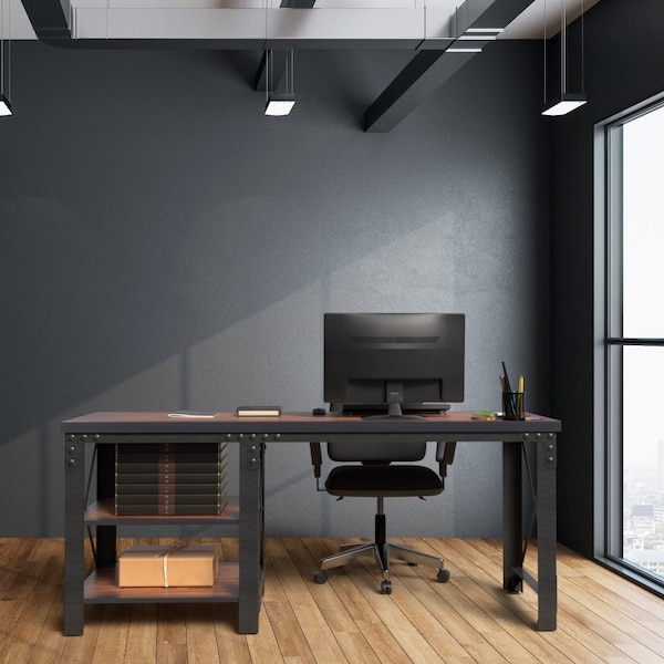 Duramax Weston 72in. Industrial Metal & Wood desk with shelves - 68052