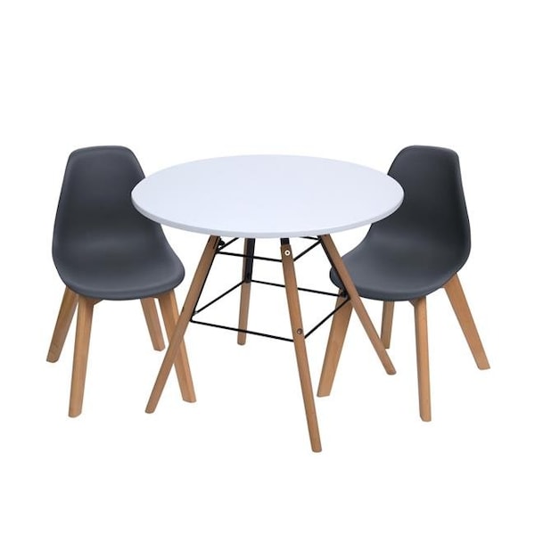 Gift Mark Gift Mark T3072GY Mid-Century Modern Round Kids Table with Gray Two Chairs - 12.5 x 12.5 x 22.5 in. - T3072GY