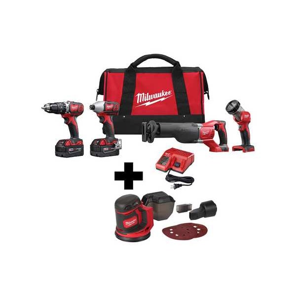 Milwaukee Tool Cordless Combination Kit, 18 V, 5 Tools, Includes Batteries (3Ah) - 2696-24, 2648-20