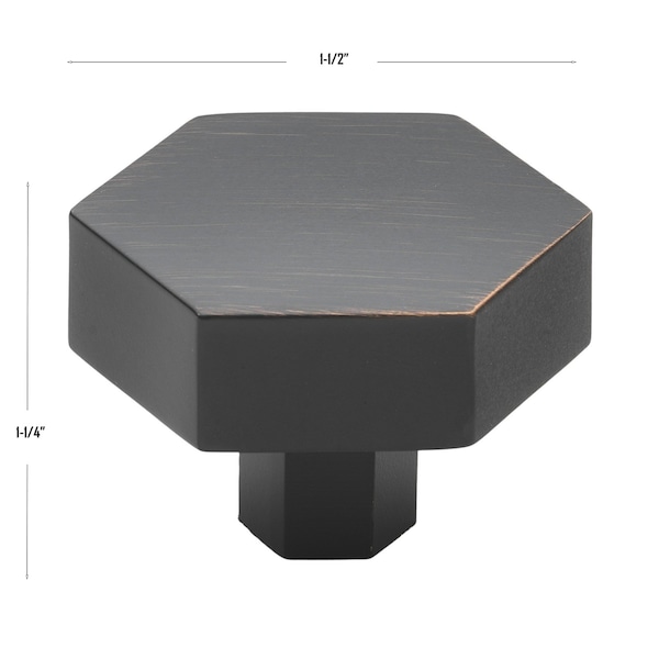 Gliderite Hardware 1-1/2 in. Hexagon Knob Oil Rubbed Bronze, 10PK - 5824-ORB-10