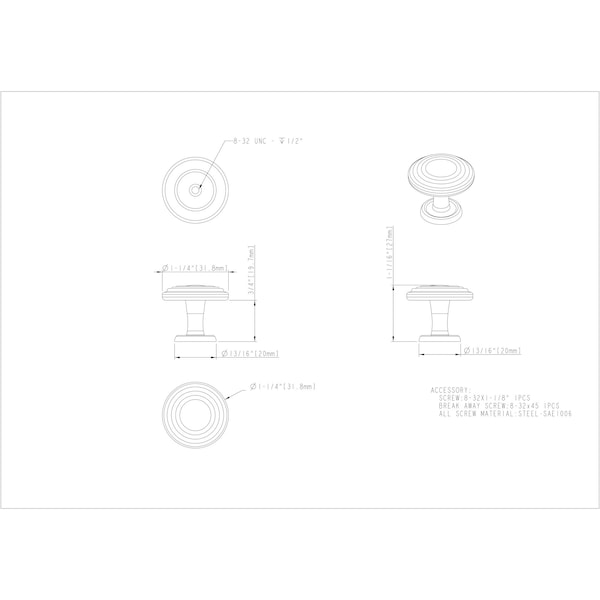 Elements By Hardware Resources 1-1/4" Diameter Satin Nickel Stacked Ring Vienna Cabinet Mushroom Knob - 110SN