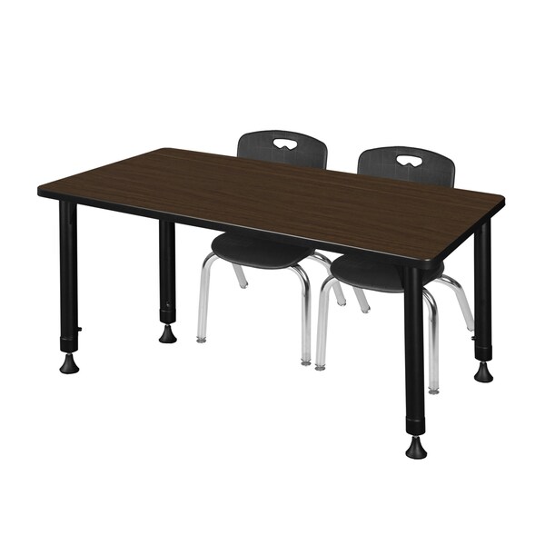 Regency Kee Adjustable Classroom Table W/ 2 Andy Stack Chairs, 48 in W, 30 in L, Neo Walnut - MT4830NWAPBK45BK
