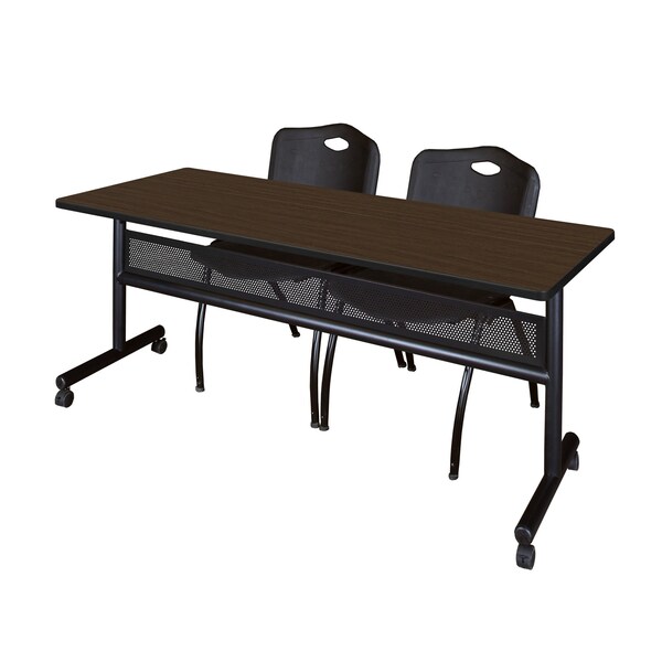 Regency Kobe Flip-Top Privacy Nesting Table W/ 2 M Stack Chairs, 72 in W, 24 in L, Neo Walnut - MKFTM7224NW47BK