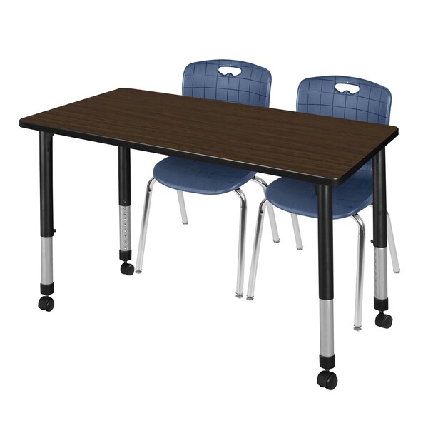 Regency Kee Mobile Adjustable Classroom Table W/ 2 Andy Stack Chairs, 48 in W, 30 in L, Neo Walnut - MT4830NWAPCBK40NV