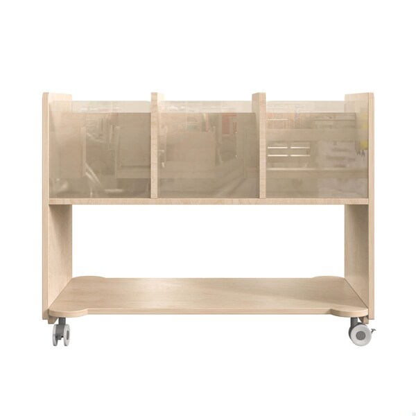 Flash Furniture Bright Beginnings Commercial Double Sided Space Saving Wooden Mobile Storage Cart - Locking Caster Wheels, 6 Clear Storage Bins, Lower Shelf, Natural - MK-KE24275-GG