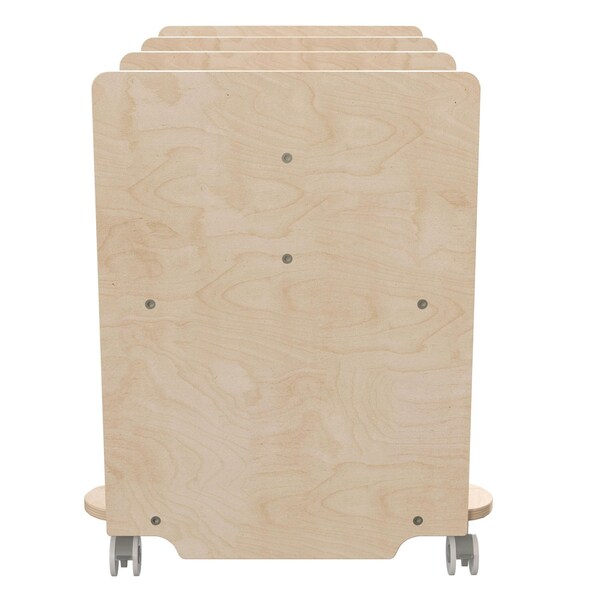 Flash Furniture Bright Beginnings Commercial Double Sided Space Saving Wooden Mobile Storage Cart - Locking Caster Wheels, 6 Clear Storage Bins, Lower Shelf, Natural - MK-KE24275-GG