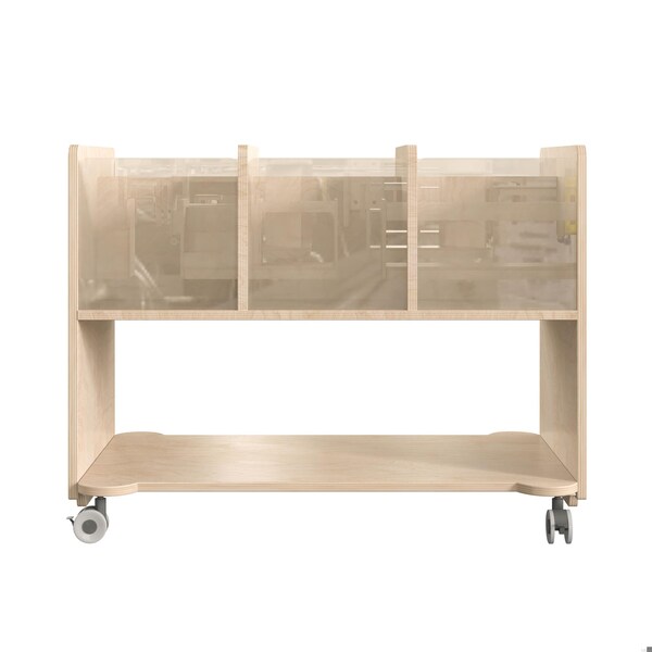 Flash Furniture Bright Beginnings Commercial Double Sided Space Saving Wooden Mobile Storage Cart - Locking Caster Wheels, 6 Clear Storage Bins, Lower Shelf, Natural - MK-KE24275-GG