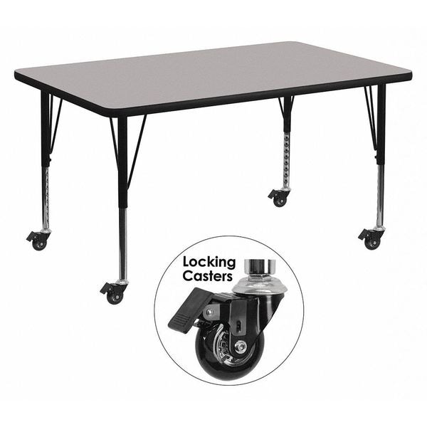 Flash Furniture Rectangle Activity Table, 36" W, 72" L, 25.37" H, Laminate, Grey - XU-A3672-REC-GY-T-P-CAS-GG