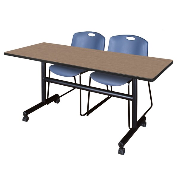 Regency Kobe Flip-Top Training Nesting Table W/ 2 Zeng Stack Chairs, 60 in W, 30 in L, Noble Oak - MKFT6030NO44BE