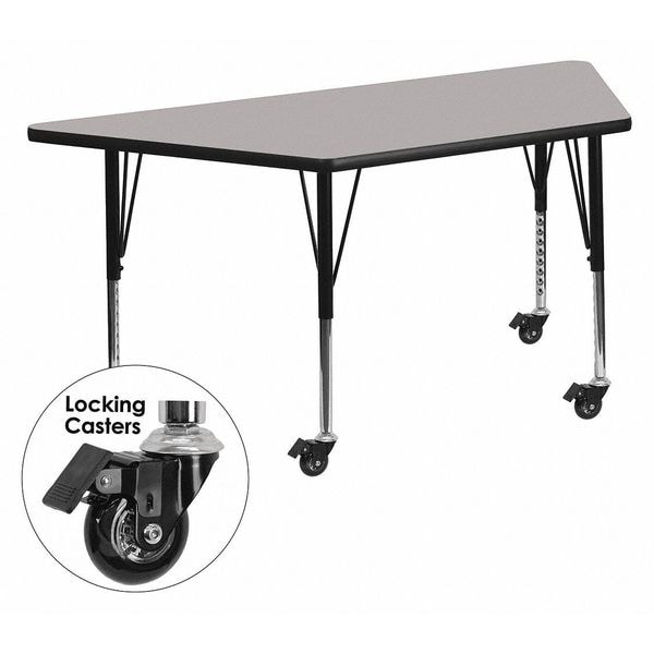Flash Furniture Trapezoid Activity Table, 29 W, 57 L, 25.37 H, Chrome, Laminate, Particleboard, Steel, Grey - XU-A3060-TRAP-GY-T-P-CAS-GG