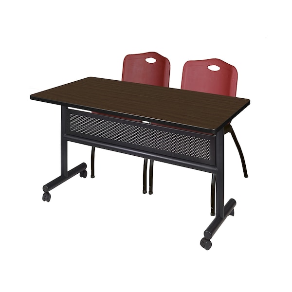 Regency Kobe Flip-Top Privacy Nesting Table W/ 2 M Stack Chairs, 48 in W, 30 in L, Neo Walnut - MKFTM4830NW47BY