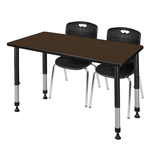 Regency Kee Adjustable Classroom Table W/ 2 Andy Stack Chairs, 48 in W, 30 in L, Neo Walnut - MT4830NWAPBK40BK
