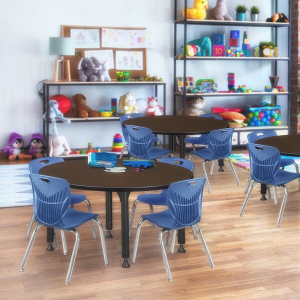 Regency Round Kee Adjustable Classroom Table W/ 4 Andy Stack Chairs, 48 in W, 48 in L, Neo Walnut - TB48RNDNWAPBK45NV